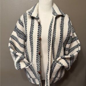 Vintage 100% Wool Peruvian Button Up Striped Sweater